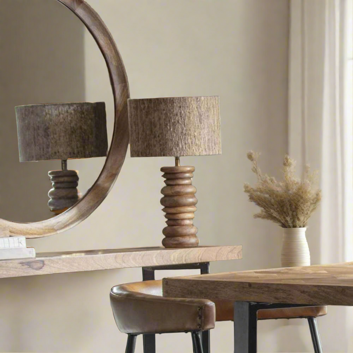 Petra Solid Wood Table Lamp with Handmade Silk Jute Shade ( Due Back In 18/12/24 )