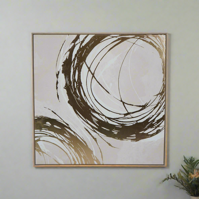 Framed Wall Canvas, Golden Foiled Circles