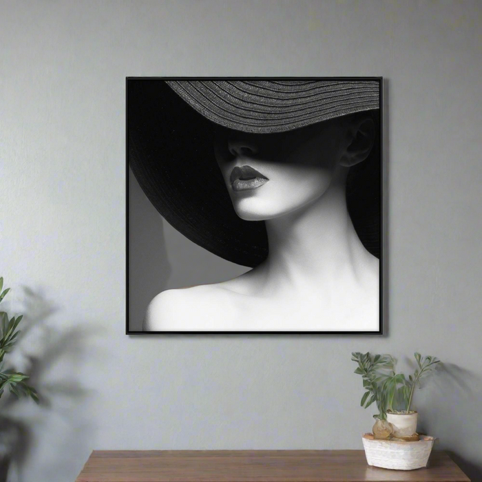 Framed Wall Canvas, Monochrome, Woman in Hat