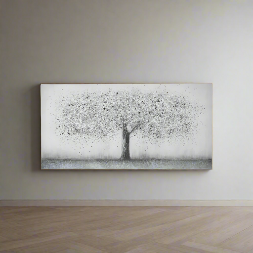 Elegant Grey & White Tree Wall Art – Canvas & Textured Design  