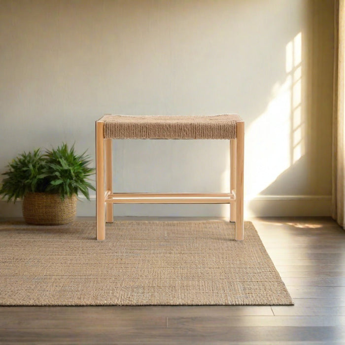 Crofton Boho Bench, Natural Wood Frame, Natural Rope Seat