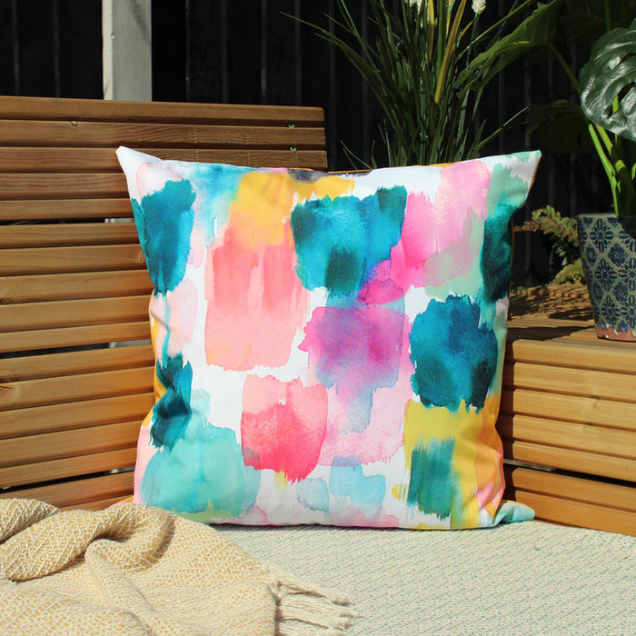 Waterproof Outdoor Cushion, Watercolours Design, Ochre