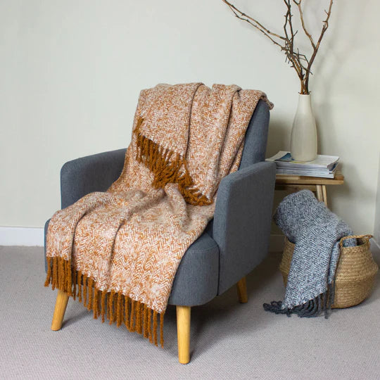 Weaver Herringbone Throw, Stripe, Gold