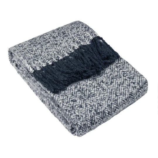 Weaver Herringbone Throw, Stripe, Navy ( Due Back In 14/04/2025 )