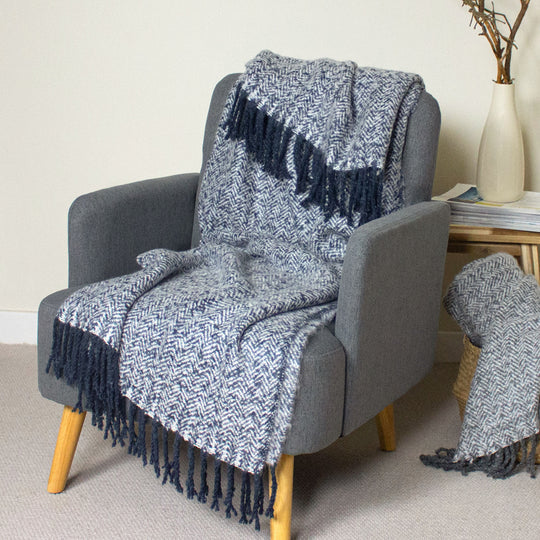 Weaver Herringbone Throw, Stripe, Navy ( Due Back In 14/04/2025 )