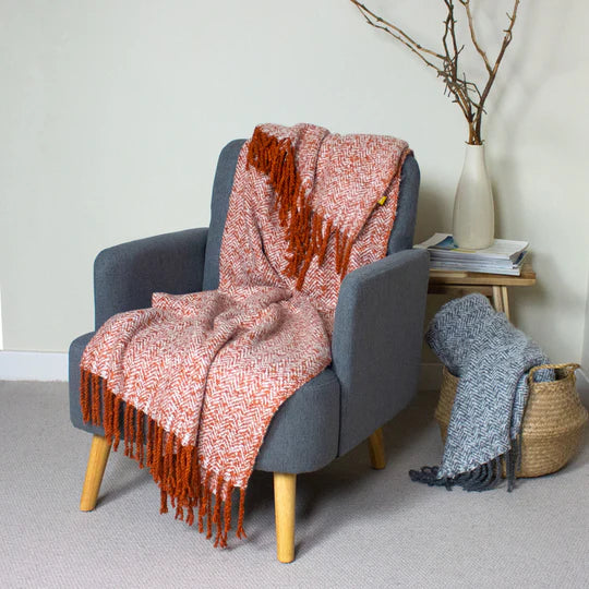 Weaver Herringbone Throw, Stripe, Rust