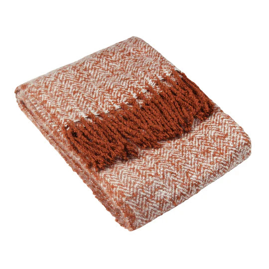 Weaver Herringbone Throw, Stripe, Rust