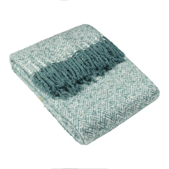 Weaver Herringbone Throw, Stripe, Teal (Due Back In 14/04/24)