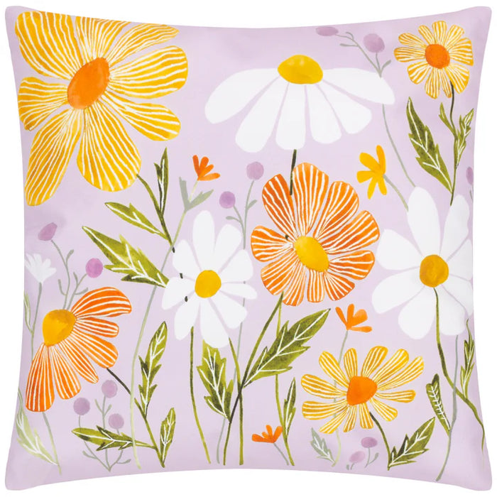 Waterproof Outdoor Cushion, Wildflowers Design, Lilac/Peach ( Due Back In 24/03/2025 )