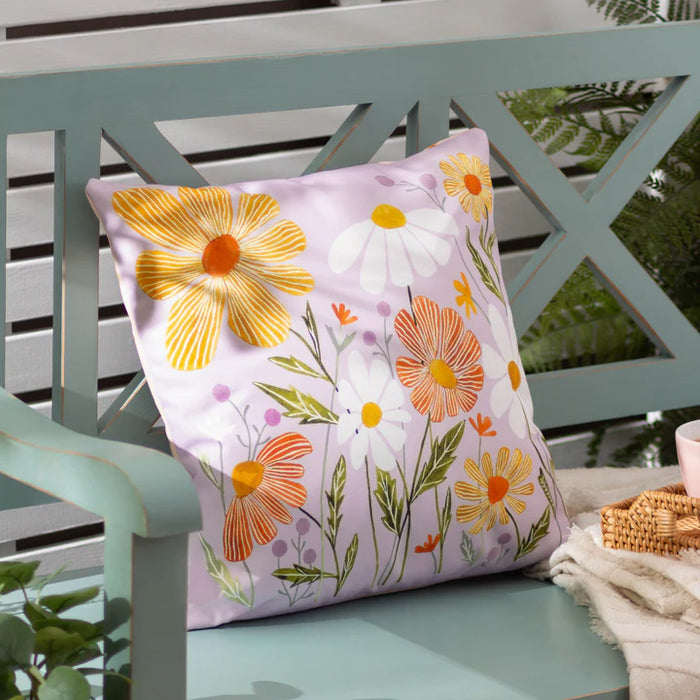 Waterproof Outdoor Cushion, Wildflowers Design, Lilac/Peach ( Due Back In 24/03/2025 )