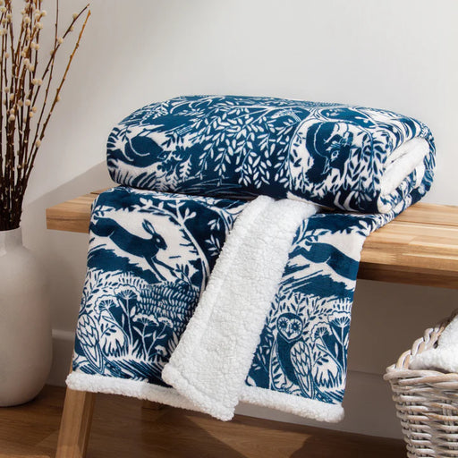 Winter Woods Fleece Throw, Floral, Midnight Blue