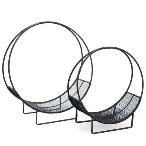 Set of 2 Black Circular Log Holders (59x27x67 cm &amp; 47x21x52 cm)