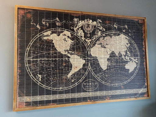 Timeless Antique World Map Wall Art – Wooden Frame & Vintage Design   