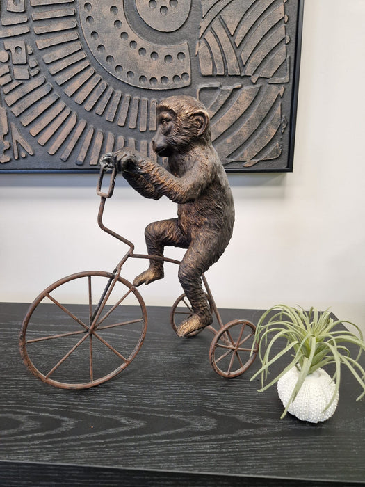 Antique Bronze Monkey on Bicycle Ornament – Quirky Decorative Sculpture