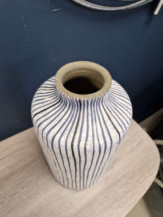 Flower Bud Vase, Stripe Stoneware, Blue, White