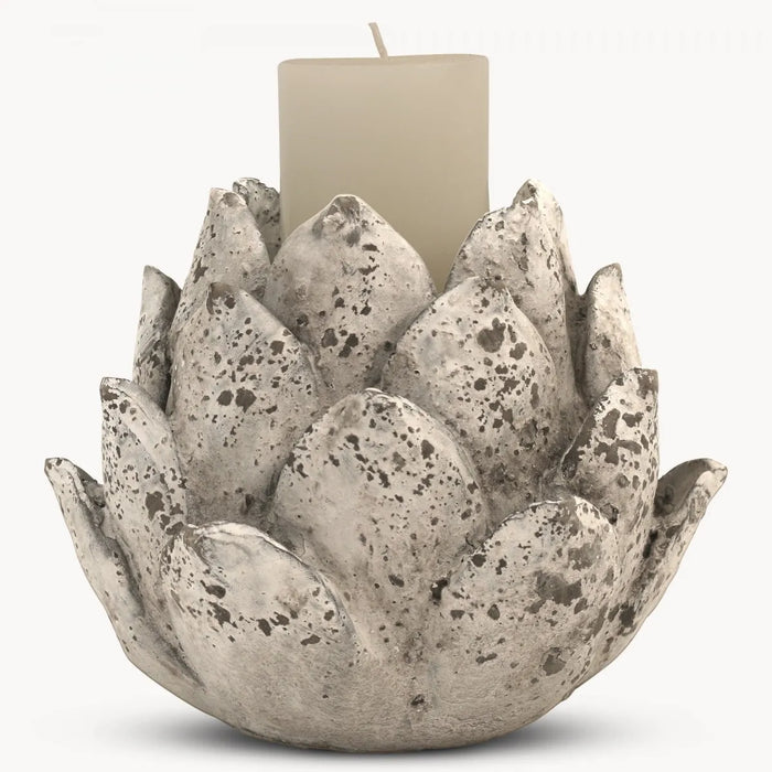 Dallas Candle Holder, White Polyresin, Artichoke 