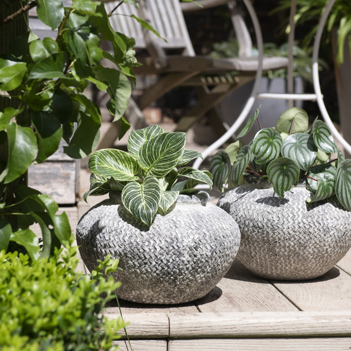 Dallas Vase, Etched Squat, Grey Stone 