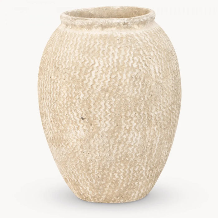 Dallas Tall Vase, Cream, Etched Stone