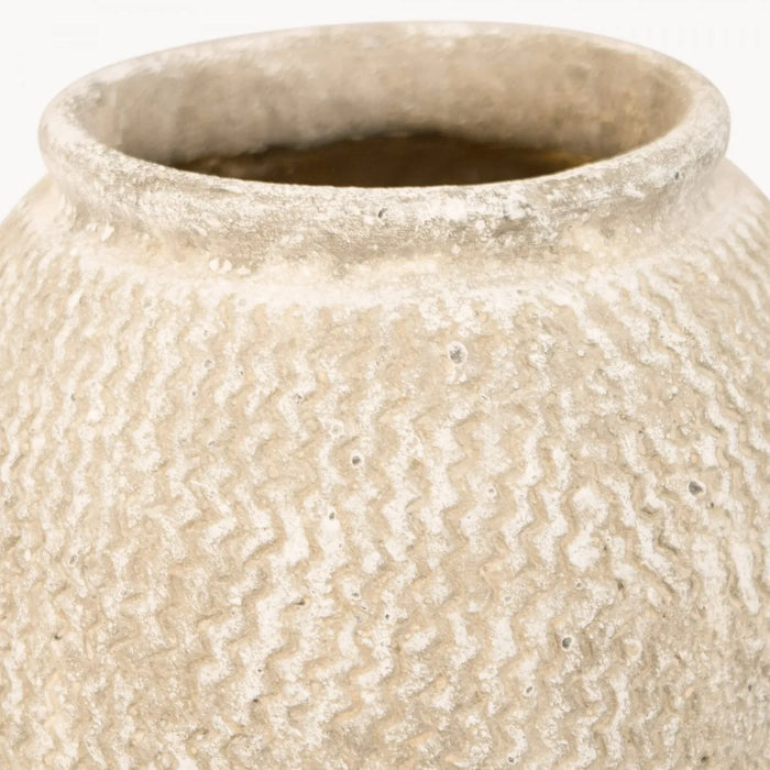 Dallas Tall Vase, Cream, Etched Stone