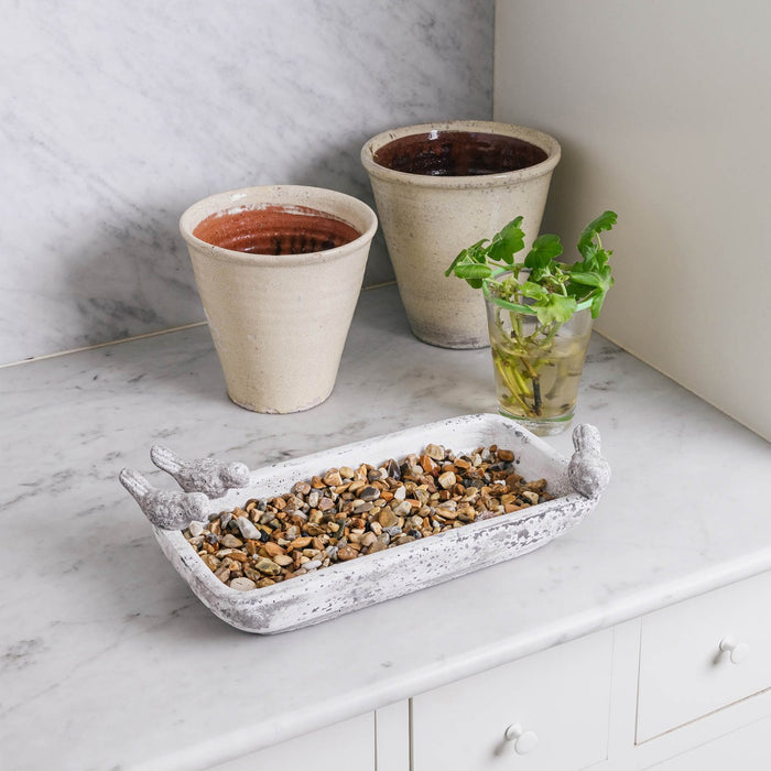 Dallas Small Bowl, Rectangular, White Stone, Bird 