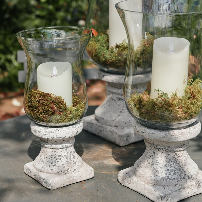 Dallas Candle Holders, White Stone, Hurricane Small