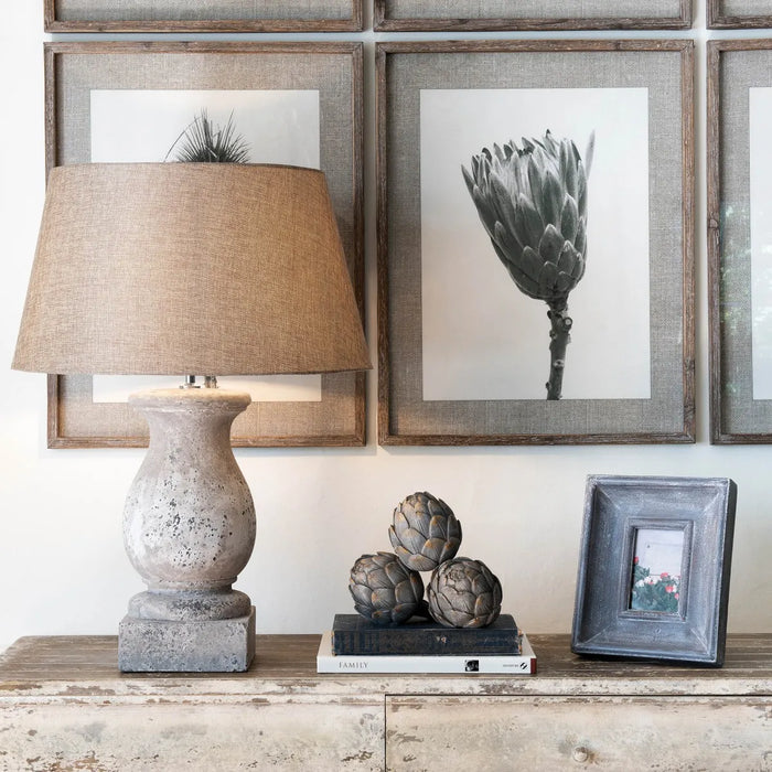 Dallas Table Lamps with Stone Base and Cream Linen Shade