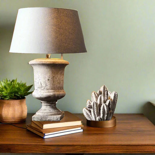 Dallas Table Lamps with Stone Urn Base and Grey Shade