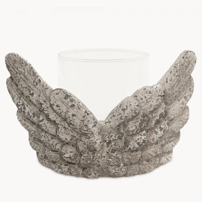 Dallas Candle Holders, Grey Cement Winged, Glass Votive