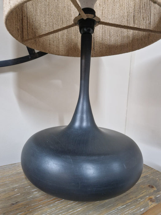 Rustic Burnt Black Mango Wood Table Lamp with Jute Shade - 57.5cm