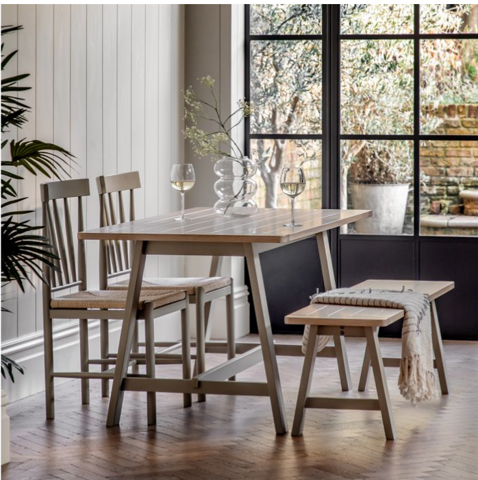 Salisbury Trestle Dining Table In Natural wood & Prairie