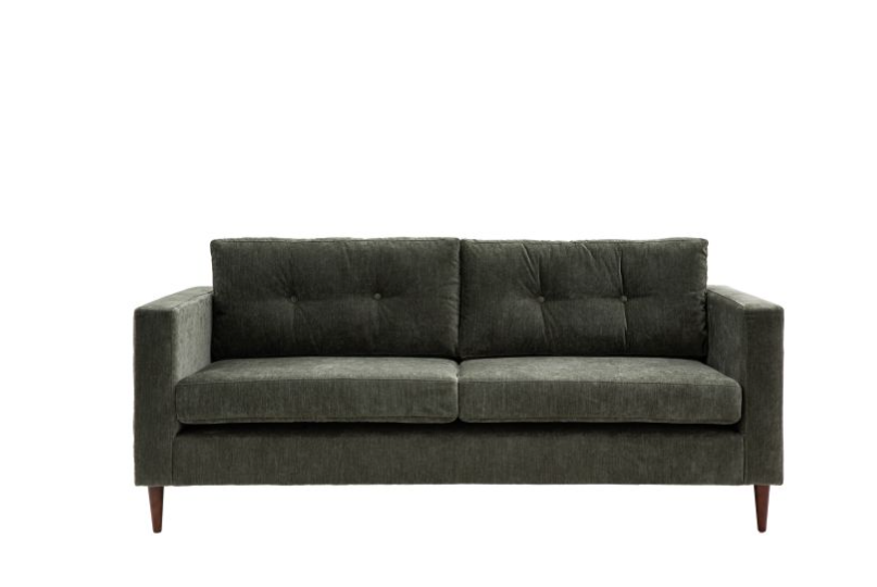 Devon 3 Seater Sofa in Forest Green Fabric with Tapered Wooden Legs