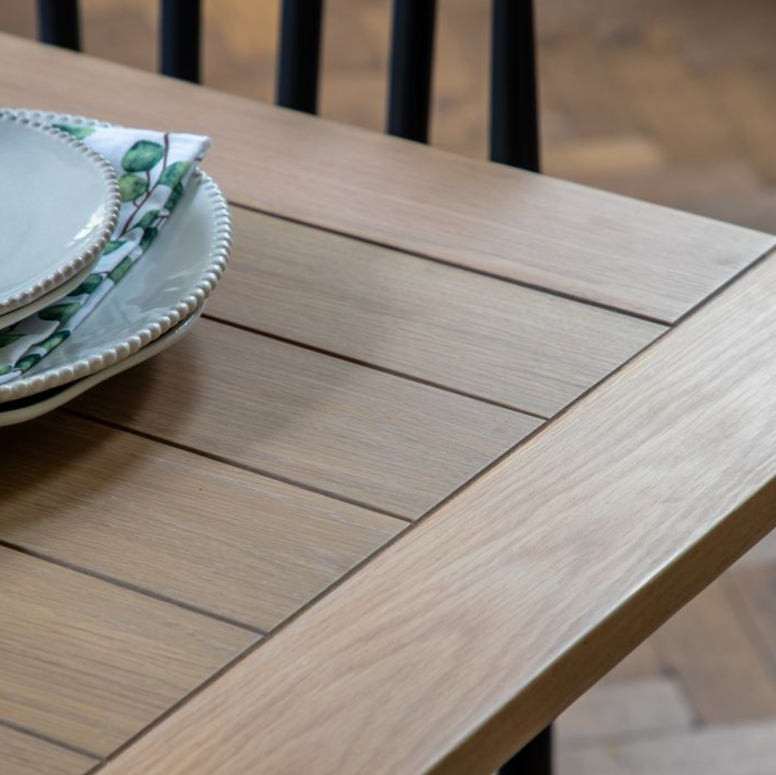 Salisbury Trestle Dining Table In Natural Wood & Meteor