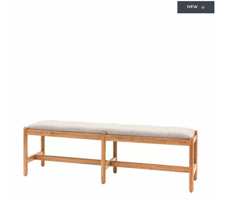 Hanako Dining Bench, Grey Boucle Seat, Natural Acadia Wood ( Due Back In 22/09/24 )