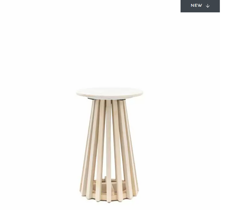 Linnea Side Table, Slatted Wood, White Marble Tabletop