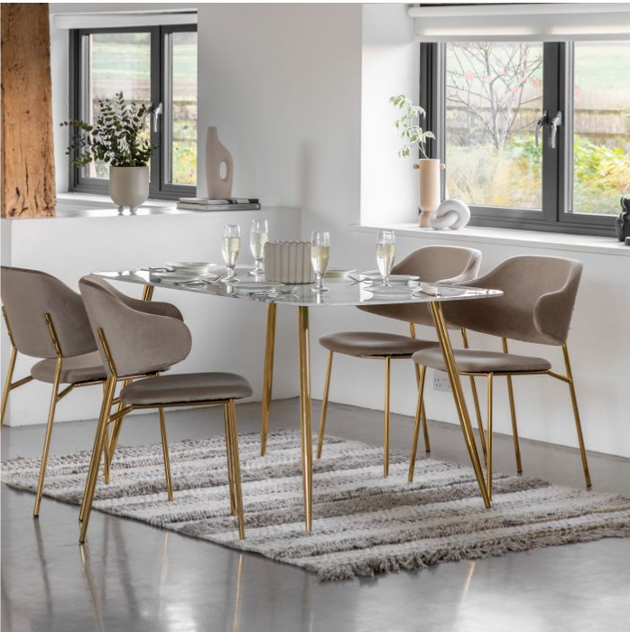 Ewarts Rectangle Dining Table, White Marble Effect & Gold Legs