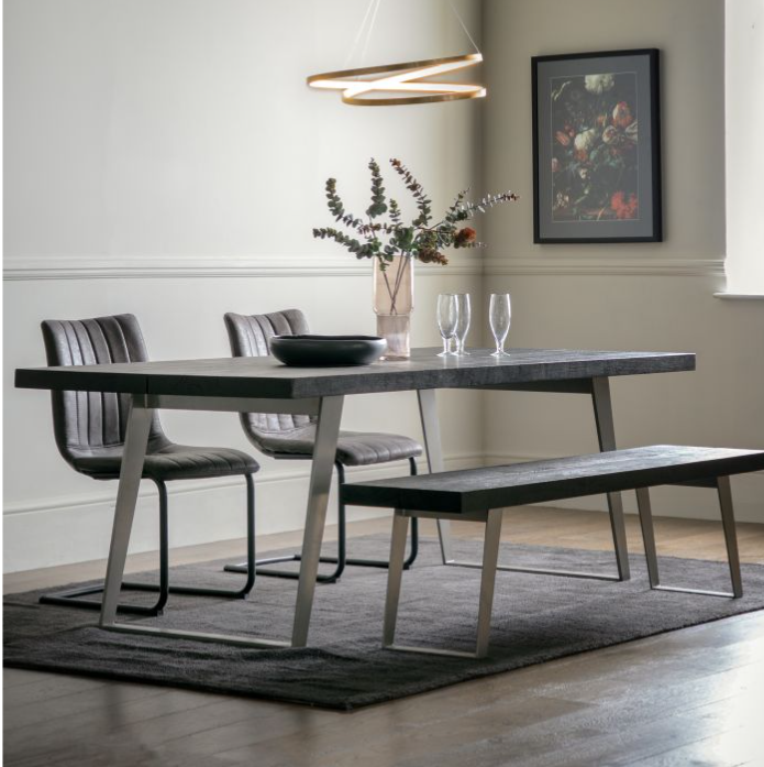 Harrow Rectangle Dining Table, Black Acadia Wood, Brushed Silver - Small