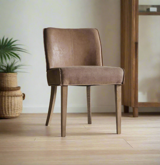 Darby Luxury Brown Leather Dining Chairs with Oak Legs