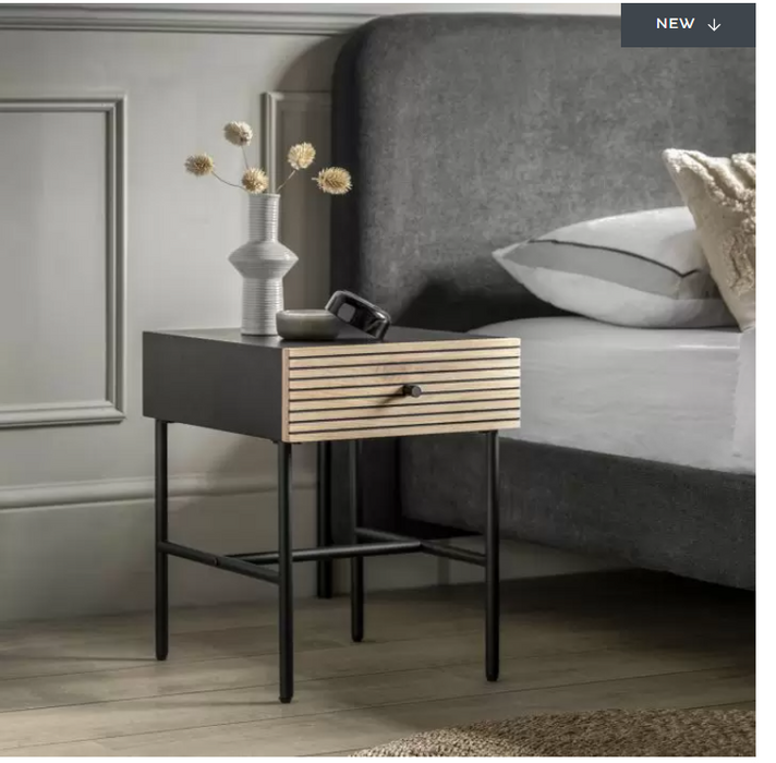 Marlow Modern Black & Natural Bedside Table with Drawer