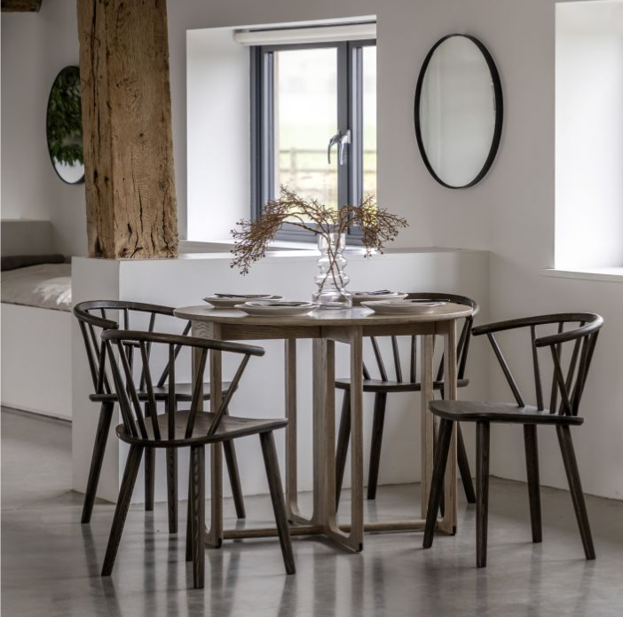 Lucca Round Dining Table, Smoked Oak, Folding