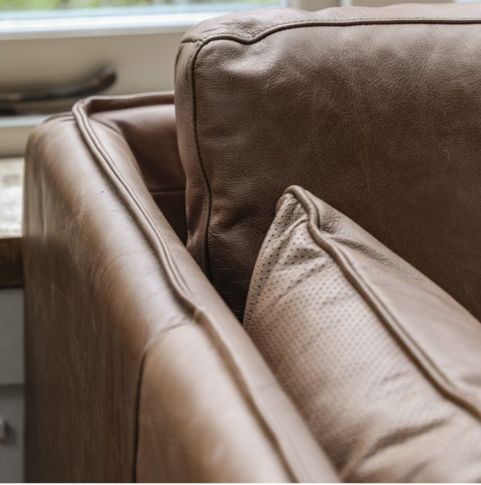 Chiswick 3-Seater Brown Leather Sofa with Black Metal Legs