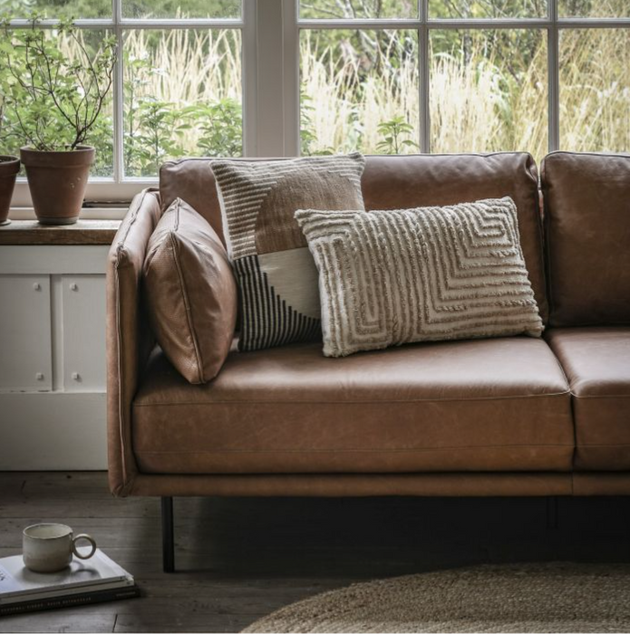 Chiswick 3-Seater Brown Leather Sofa with Black Metal Legs