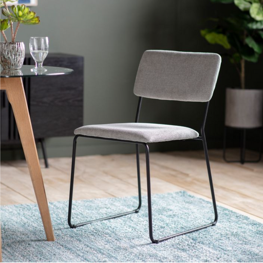 Lyon Dining Chair with Grey Fabric & Black Iron Frame - Set of Two