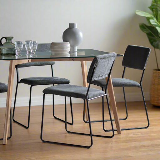 Lyon Dining Chair with Grey Fabric & Black Metal Frame - Set of Two