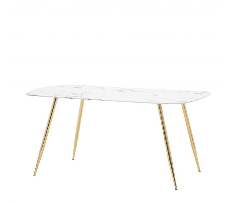 Ewarts Rectangle Dining Table, White Marble Effect & Gold Legs