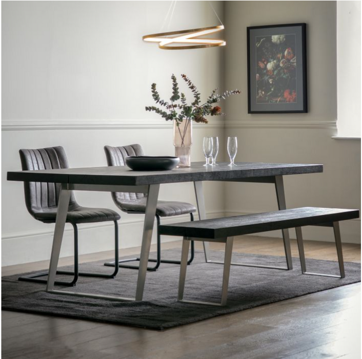 Perugia Rectangle Dining Table, Black Acadia Wood, Brushed Silver - Large