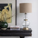 Opulent Harvard Table Lamps - Antique Gold Glass, Cream Linen Shade