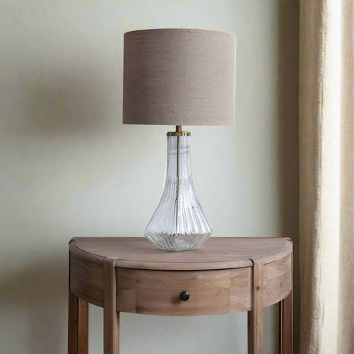 Harvard Fluted Table Lamps with Natural Clear Glass and Delicate Linen Shade