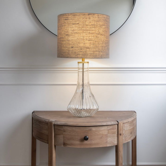 Harvard Fluted Table Lamps with Natural Clear Glass and Delicate Linen Shade