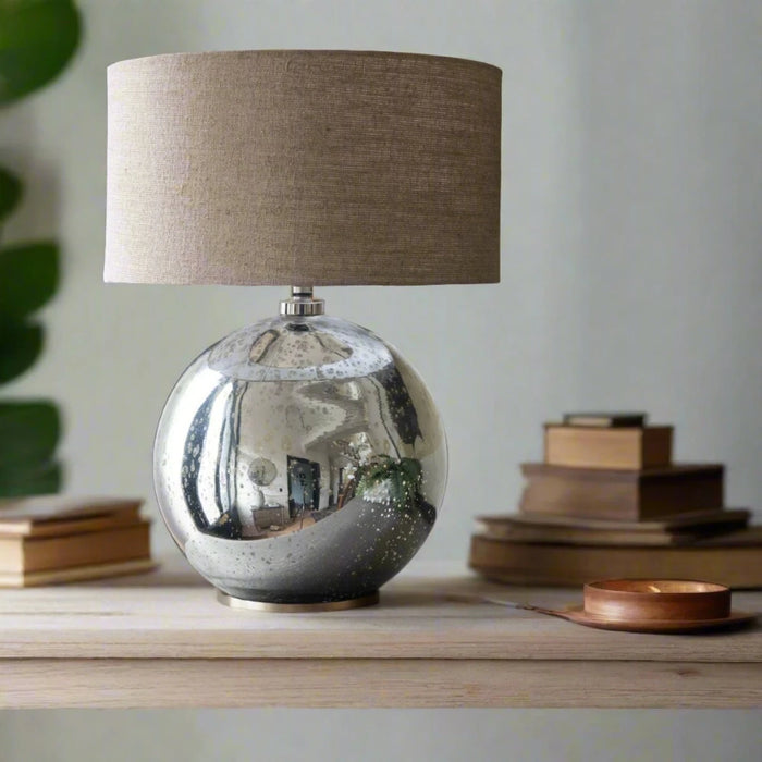 Harvard Table Lamps - Silver Glass, Cream Shade