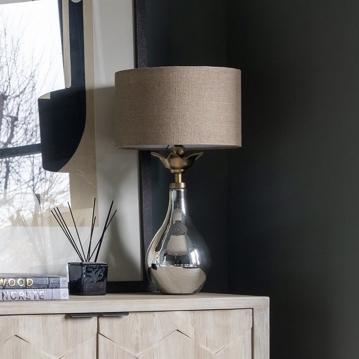 Harvard Table Lamps - Cream Linen Shade, Glass Teardrop Base